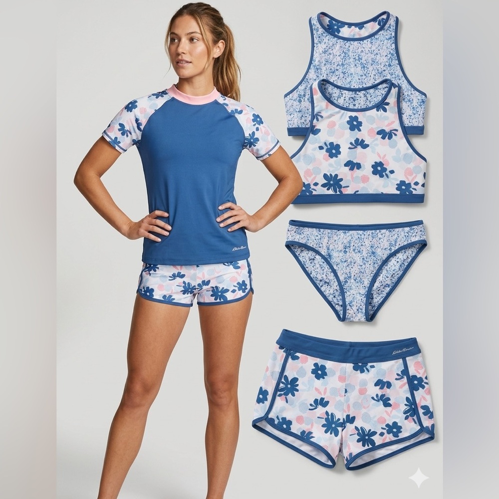 Eddie Bauer Blue and Pink Floral Swim Suit Set